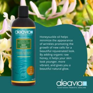 Aleavia Green Tea Honeysuckle Body Cleanse – Organic & All-Natural Prebiotic Body Wash with Raw Honey – 16 Oz.