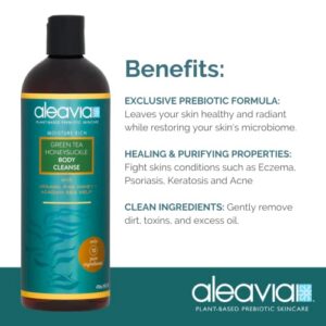 Aleavia Green Tea Honeysuckle Body Cleanse – Organic & All-Natural Prebiotic Body Wash with Raw Honey – 16 Oz.