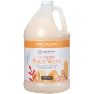 ginger lily farms botanicals nourishing body wash, coco mango, 100% vegan & cruelty-free, coconut mango scent, 1 gallon (128 fl oz) refill