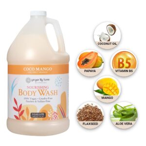 Ginger Lily Farms Botanicals Nourishing Body Wash, Coco Mango, 100% Vegan & Cruelty-Free, Coconut Mango Scent, 1 Gallon (128 fl oz) Refill