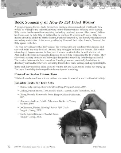 How to Eat Fried Worms: An Instructional Guide for Literature - Novel Study Guide for Elementary School Literature with Close Reading and Writing Activities (Great Works Classroom Resource)