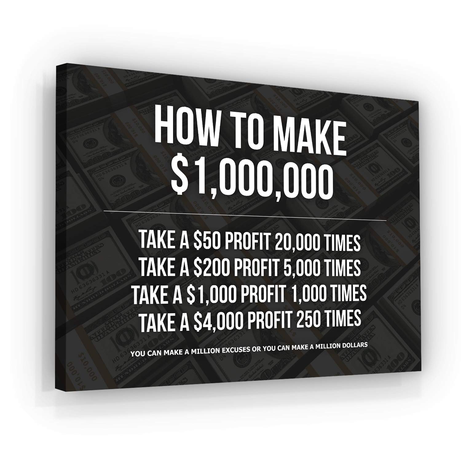 SuccessHunters How To Make 1,000,000 Dollars Motivational Quote Canvas Print Office Decor Wall Art Inspirational Sign Entrepreneur Money Artwork Saying (12" x 18")