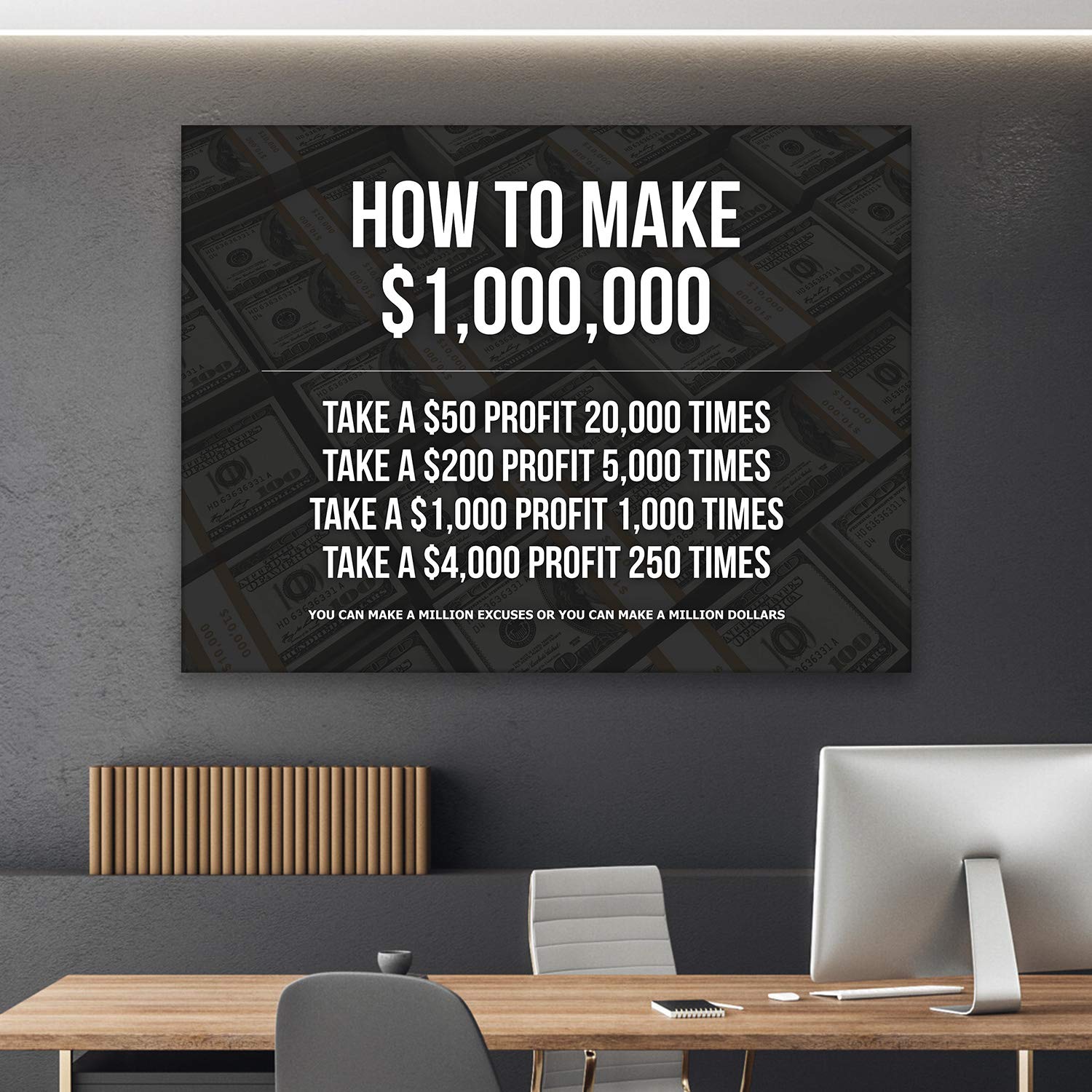 SuccessHunters How To Make 1,000,000 Dollars Motivational Quote Canvas Print Office Decor Wall Art Inspirational Sign Entrepreneur Money Artwork Saying (12" x 18")