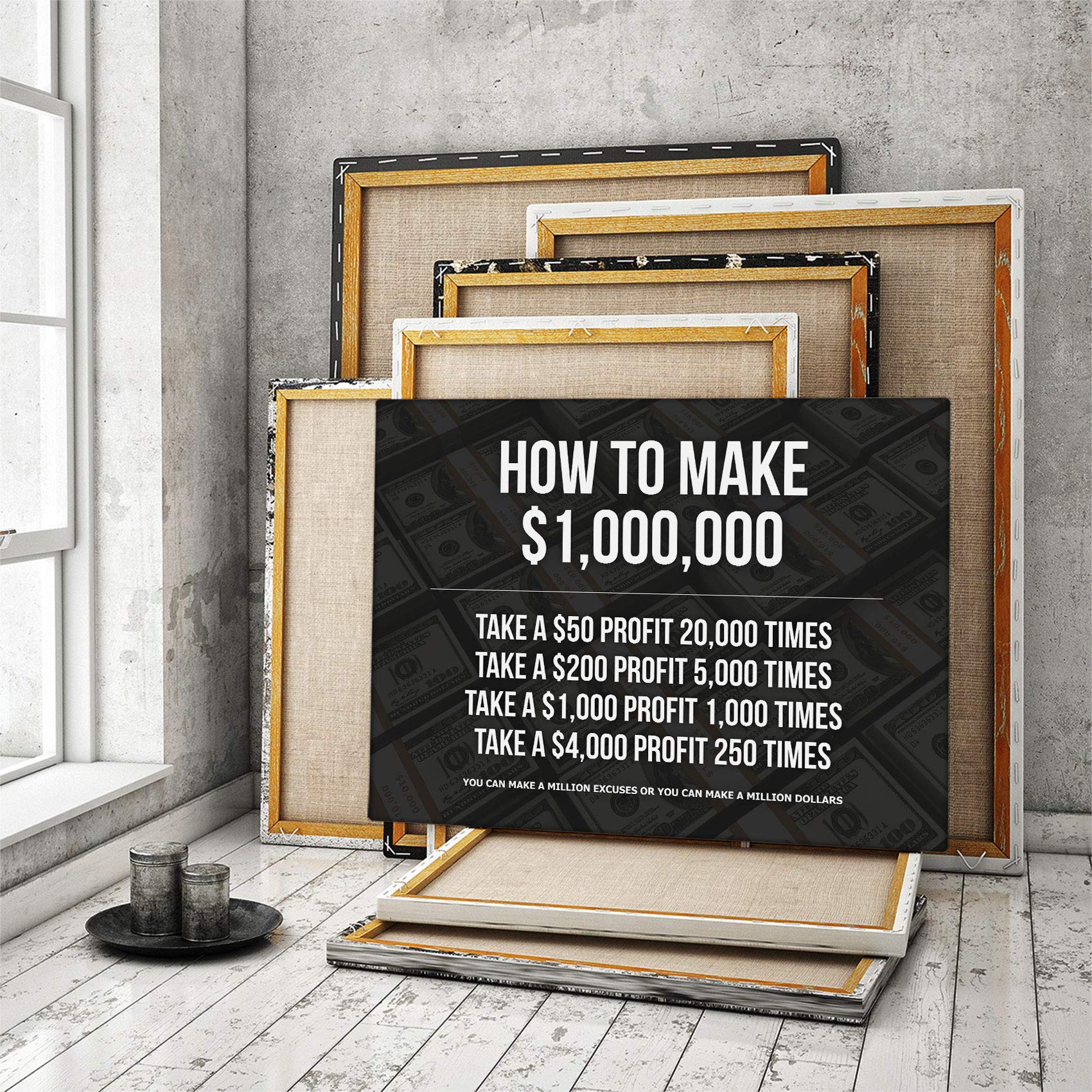 SuccessHunters How To Make 1,000,000 Dollars Motivational Quote Canvas Print Office Decor Wall Art Inspirational Sign Entrepreneur Money Artwork Saying (12" x 18")