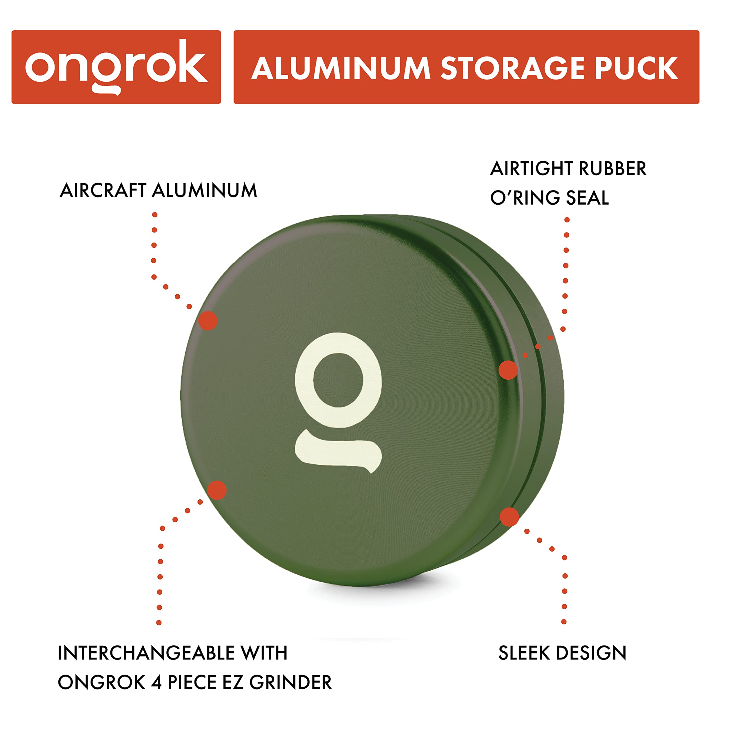 ONGROK Storage Puck, Green, Perfect Size Case to Store in Your Pocket, Airtight, Preserves Moisture Profile, Smell and Aroma