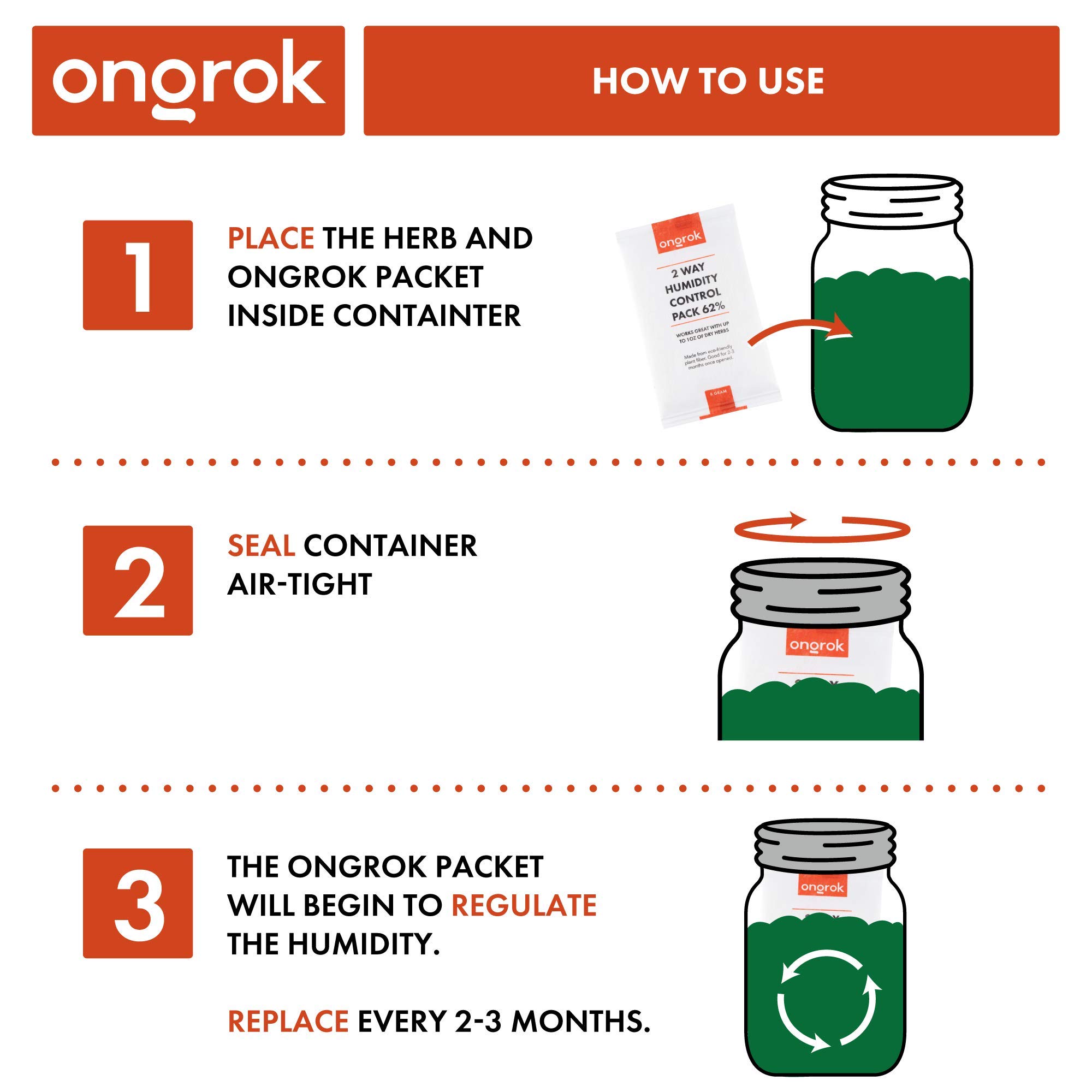 ONGROK 2 Way Humidity Control Packets, 62% RH, Each Pack Good for up to 1/8 oz, 24 Pack