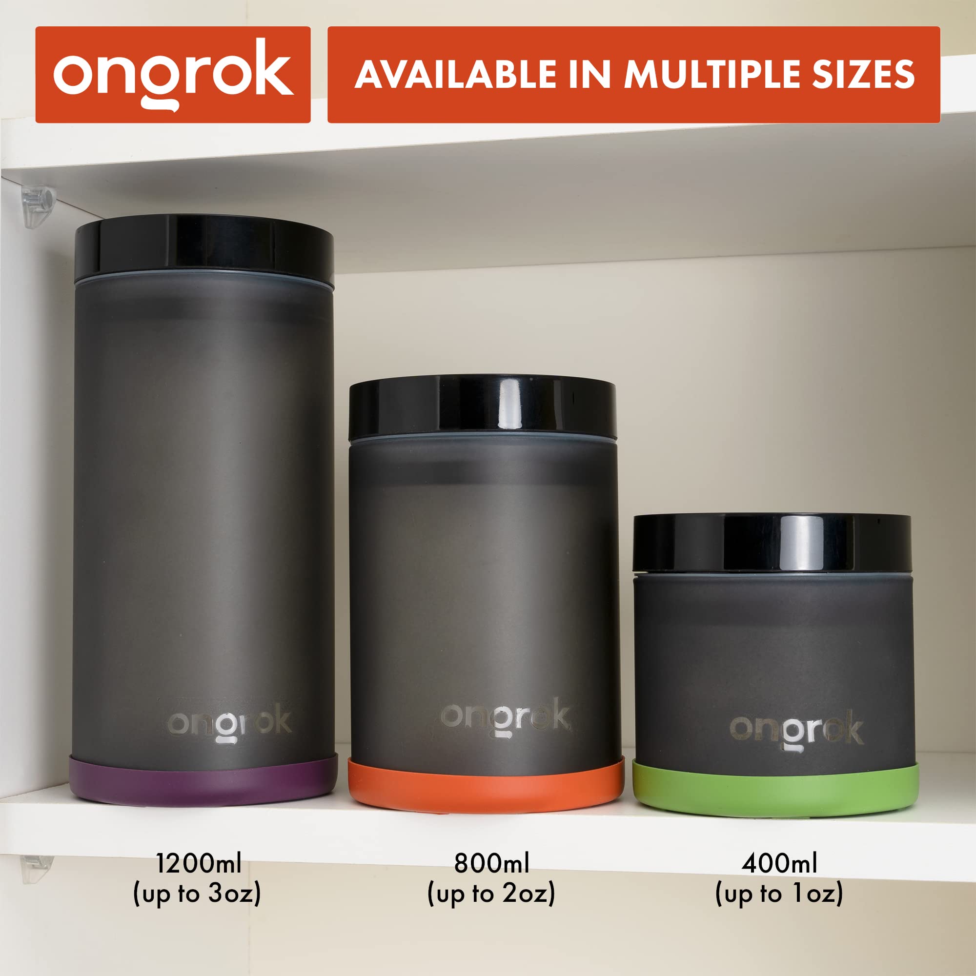 ONGROK Glass Storage Jar (1200ml/3oz) with Vacuum Pump Technology, Air Proof Containers to Preserve Smell and Aroma