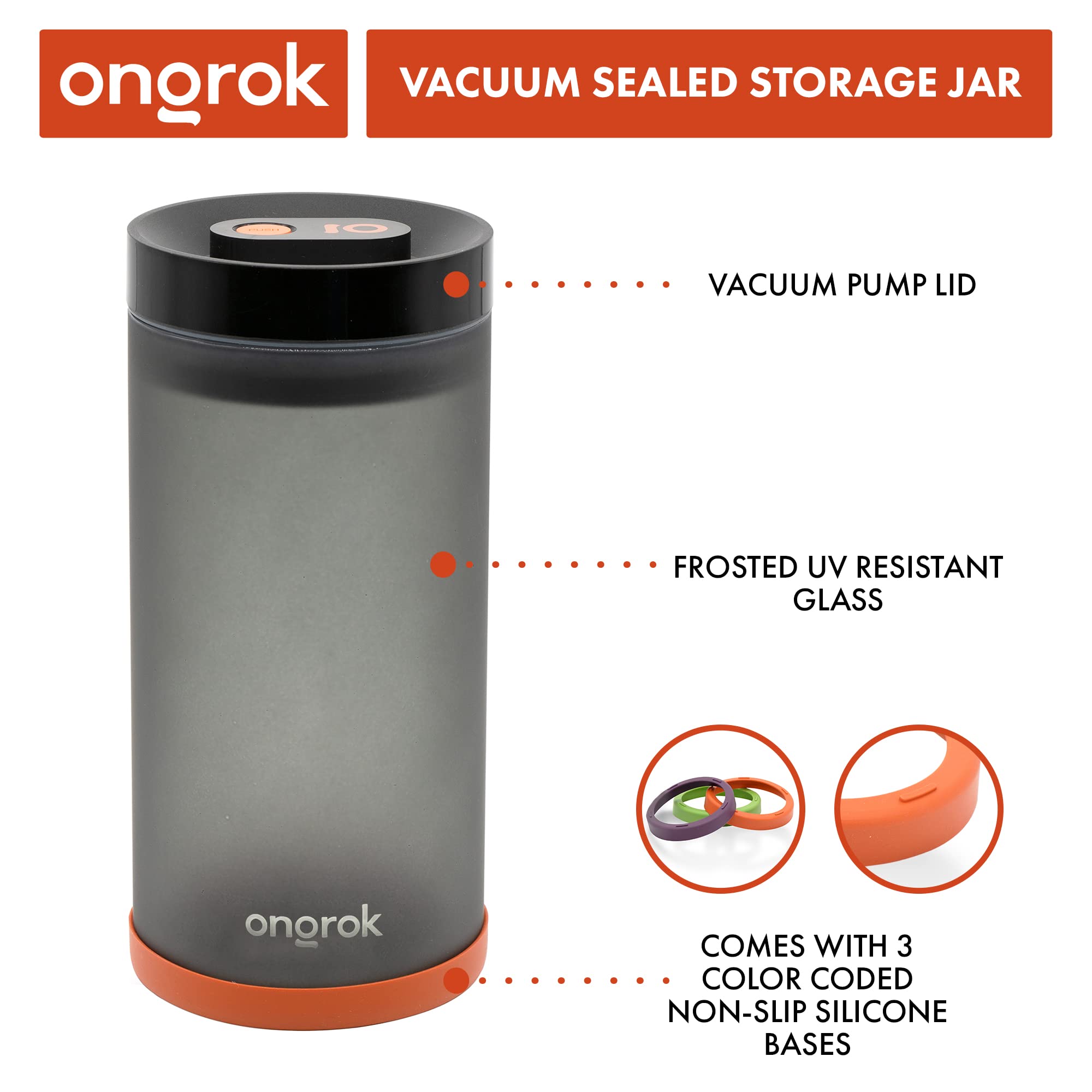 ONGROK Glass Storage Jar (1200ml/3oz) with Vacuum Pump Technology, Air Proof Containers to Preserve Smell and Aroma