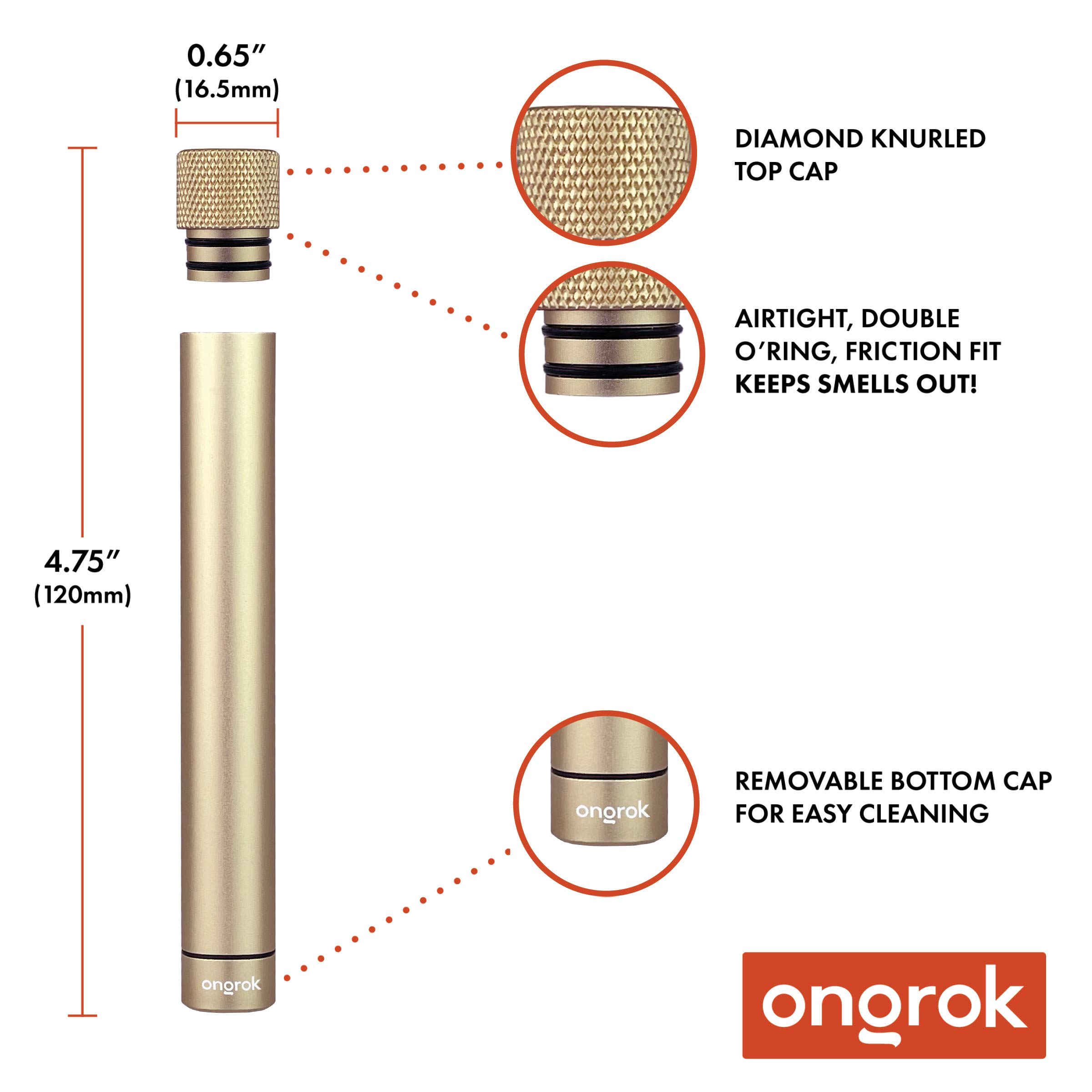 ONGROK Premium Storage Tube | Airtight Aircraft Grade Aluminum Metal, Pocket-Sized Opaque Holder (Gold)