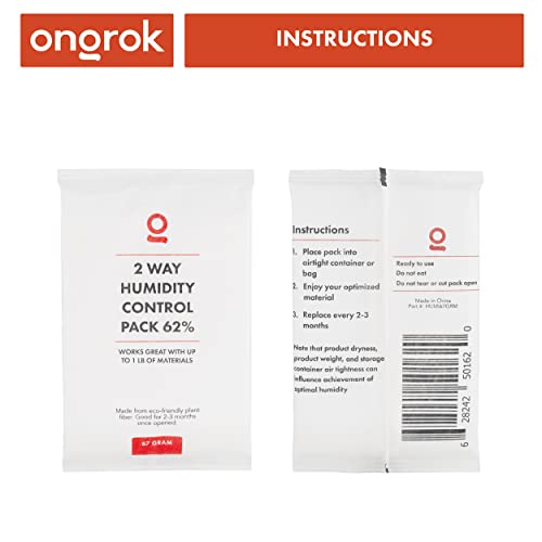 4 Pack of 67 Gram, 62% RH, Two Way Humidity Packs by ONGROK, Individually Sealed to Last Longer, Moisture Packs