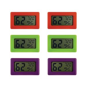 6 pack of mini hygrometers by ongrok, small humidity temperature gauge with digital lcd display, color coded for organization, mini hygrometer for jars,