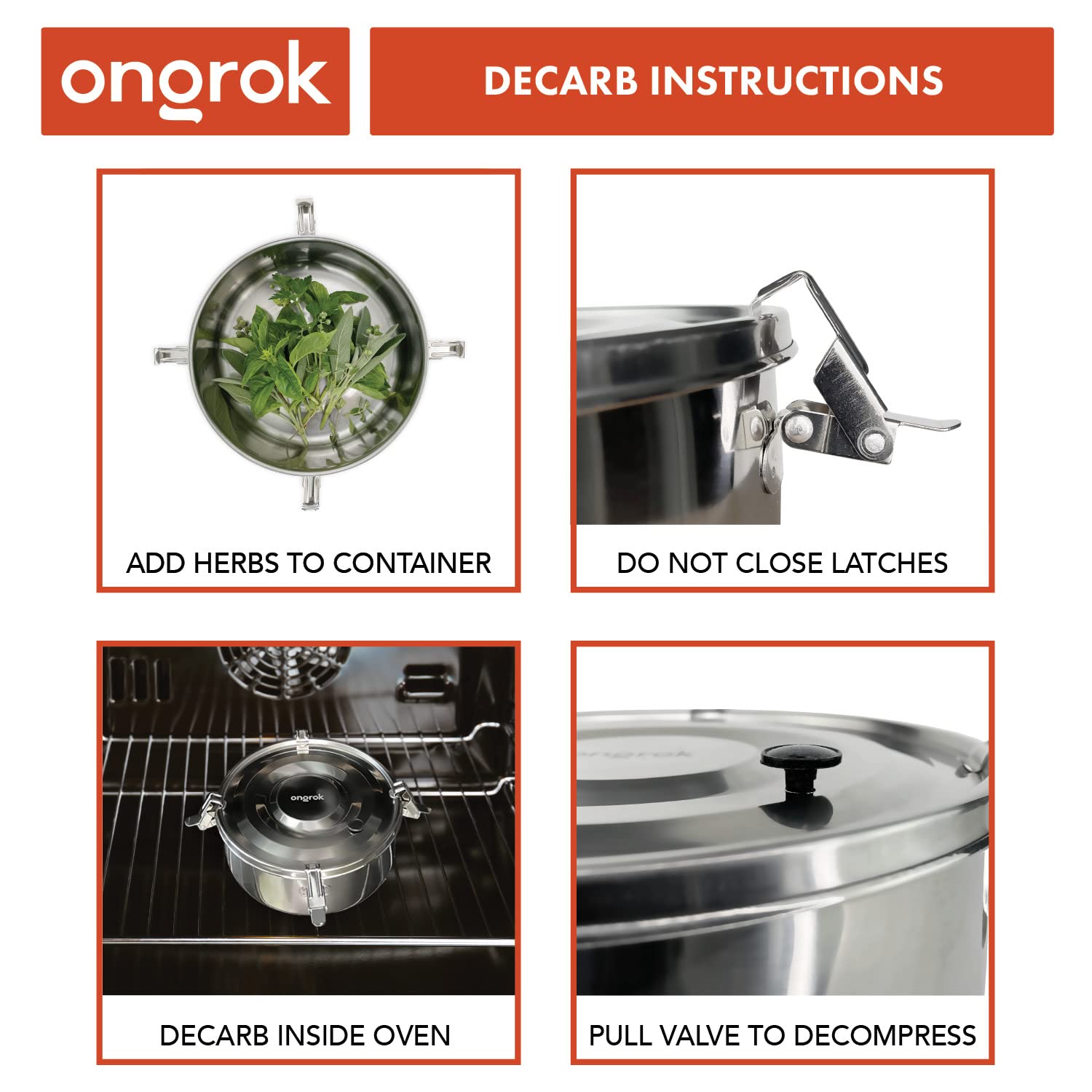 Decarboxylator Box by ONGROK, Stainless Steel, Airtight, Food Grade, Full Manual Decarb Kit with Infusion Accessories, Dishwasher & Oven Safe