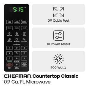 Chefman Countertop Microwave Oven 0.9 Cu. Ft. Digital Stainless Steel Microwave 900 Watt with 6 Presets, Eco Mode, Mute Option, Memory Function, Child Safety Lock, Kitchen, Home, Dorm Essentials