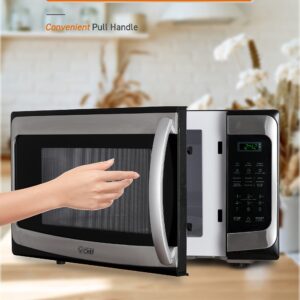 COMMERCIAL CHEF 1.1 Cu Ft Microwave with 10 Power Levels, Microwave 1000W with Push Button Door Lock, Countertop Microwave with Microwave Turntable and Digital Controls, Stainless Steel