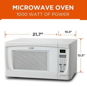 COMMERCIAL CHEF 1.6 Cubic Foot Microwave with 10 Power Levels, Small Microwave with Push Button, 1000 Watt Microwave with Digital Control Panels, Countertop Microwave with Timer, White