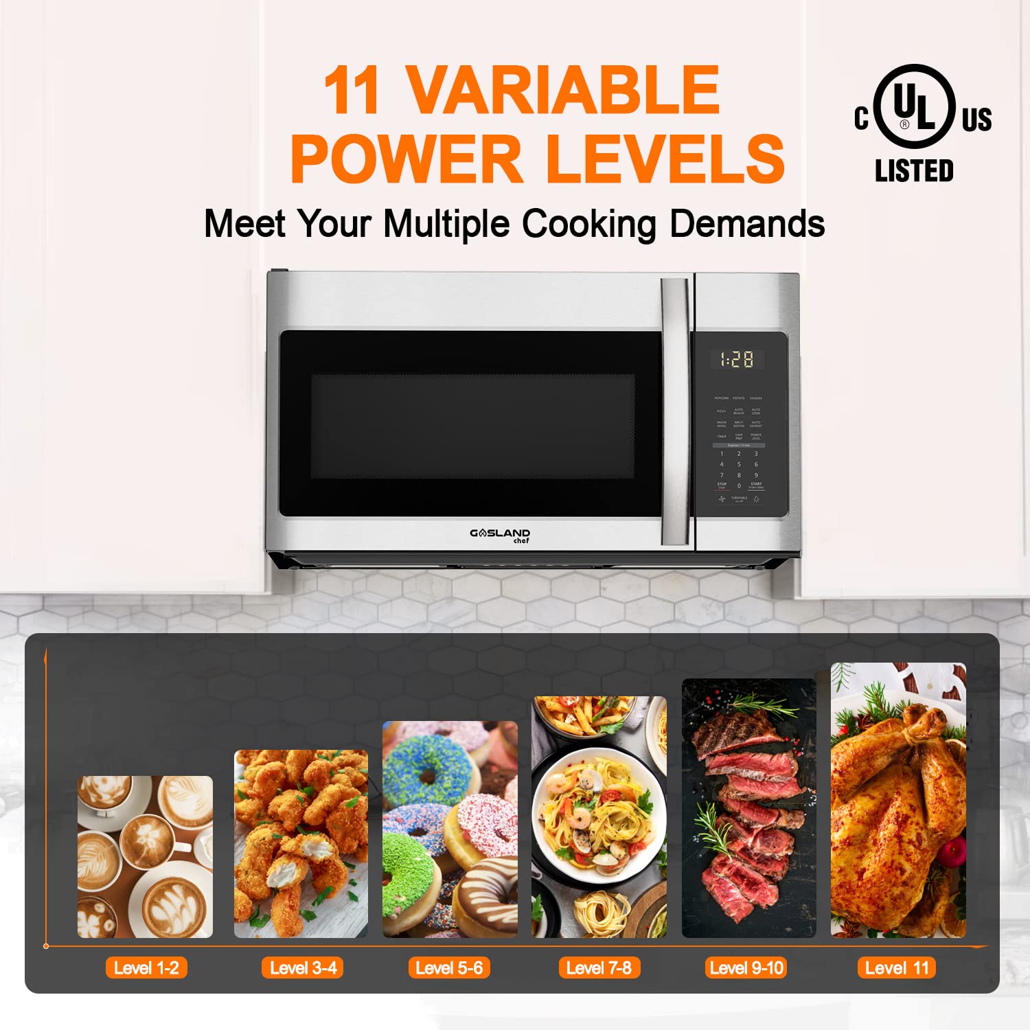 30 Inch Over the Range Microwave Oven, GASLAND Chef OTR1902S Over the Stove Microwave with 1.9 Cu. Ft. Capacity, 1000 Watts, 400 CFM Exhaust Fan and LED Light, 13.5" Glass Turntable, Stainless Steel