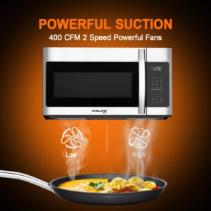 30 Inch Over the Range Microwave Oven, GASLAND Chef OTR1902S Over the Stove Microwave with 1.9 Cu. Ft. Capacity, 1000 Watts, 400 CFM Exhaust Fan and LED Light, 13.5" Glass Turntable, Stainless Steel