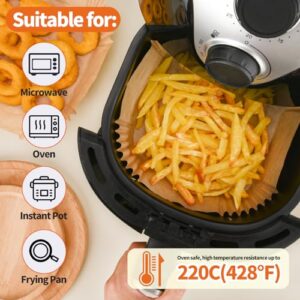 PABUES Air Fryer Paper Liners 6.3inch, 150PCS Non-Stick Parchment Paper,Oil Resistant,Disposable Food Grade Free of Bleach Paper Square for 2-5 QT Air Fryer Baking Roasting Microwave