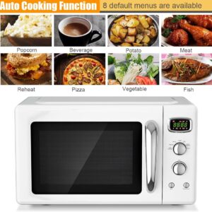 SIMOE Retro Microwave Oven, Compact Countertop Microwave 0.9 cu.ft. 900 W, Defrost & Auto Cooking Function, LED Display, Child Lock and Glass Turntable, ETL Certification, White