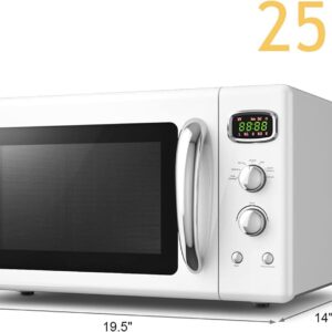 MAT EXPERT 0.9 Cu.ft Compact Microwave Oven, Digital Timing & 5 Micro Power, 25L Small Microwave w/Glass Turntable & 6 Preset Buttons, Delayed Start Function, 900W Mini Microwave w/Child Lock (White)