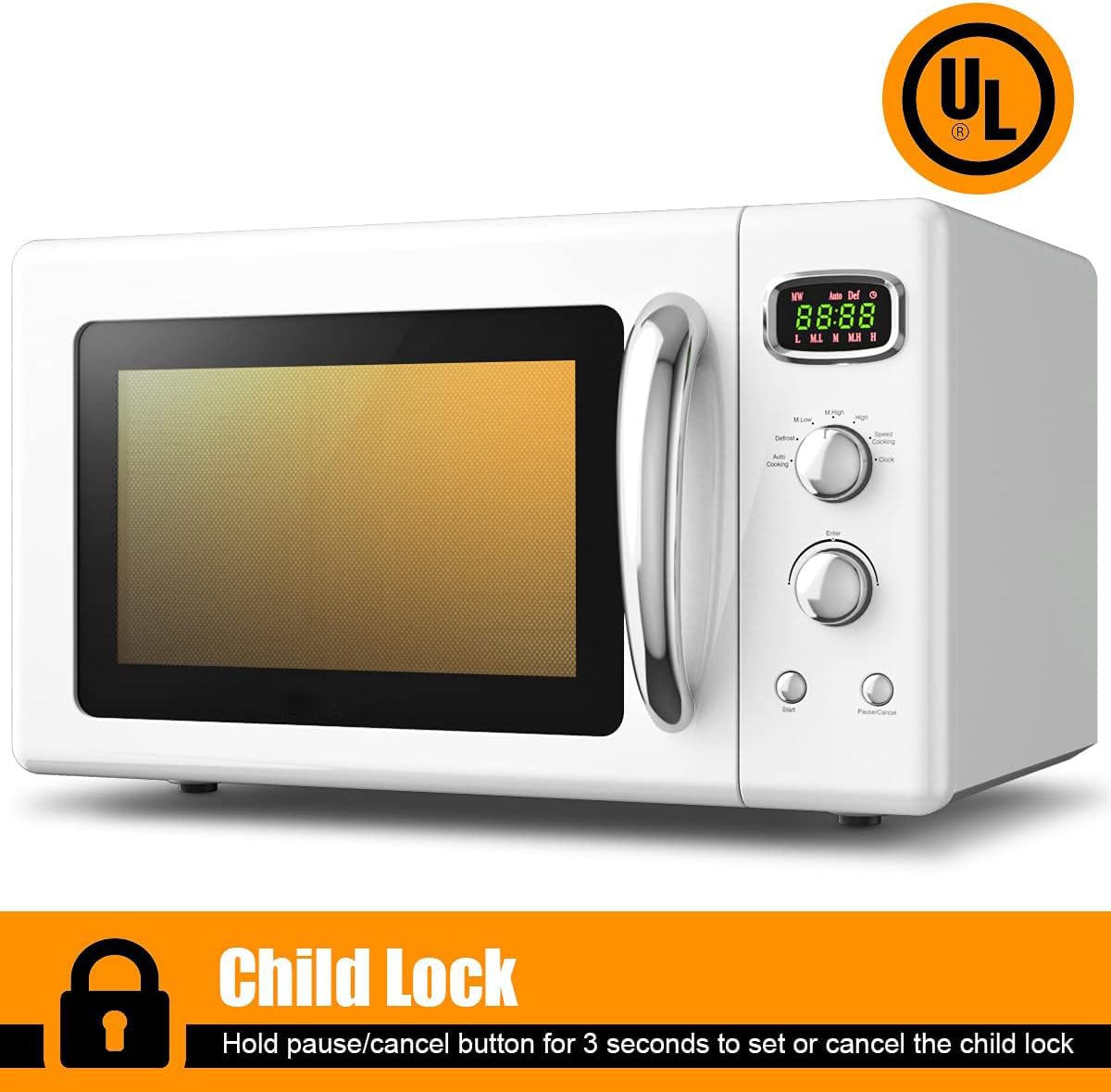 MAT EXPERT 0.9 Cu.ft Compact Microwave Oven, Digital Timing & 5 Micro Power, 25L Small Microwave w/Glass Turntable & 6 Preset Buttons, Delayed Start Function, 900W Mini Microwave w/Child Lock (White)