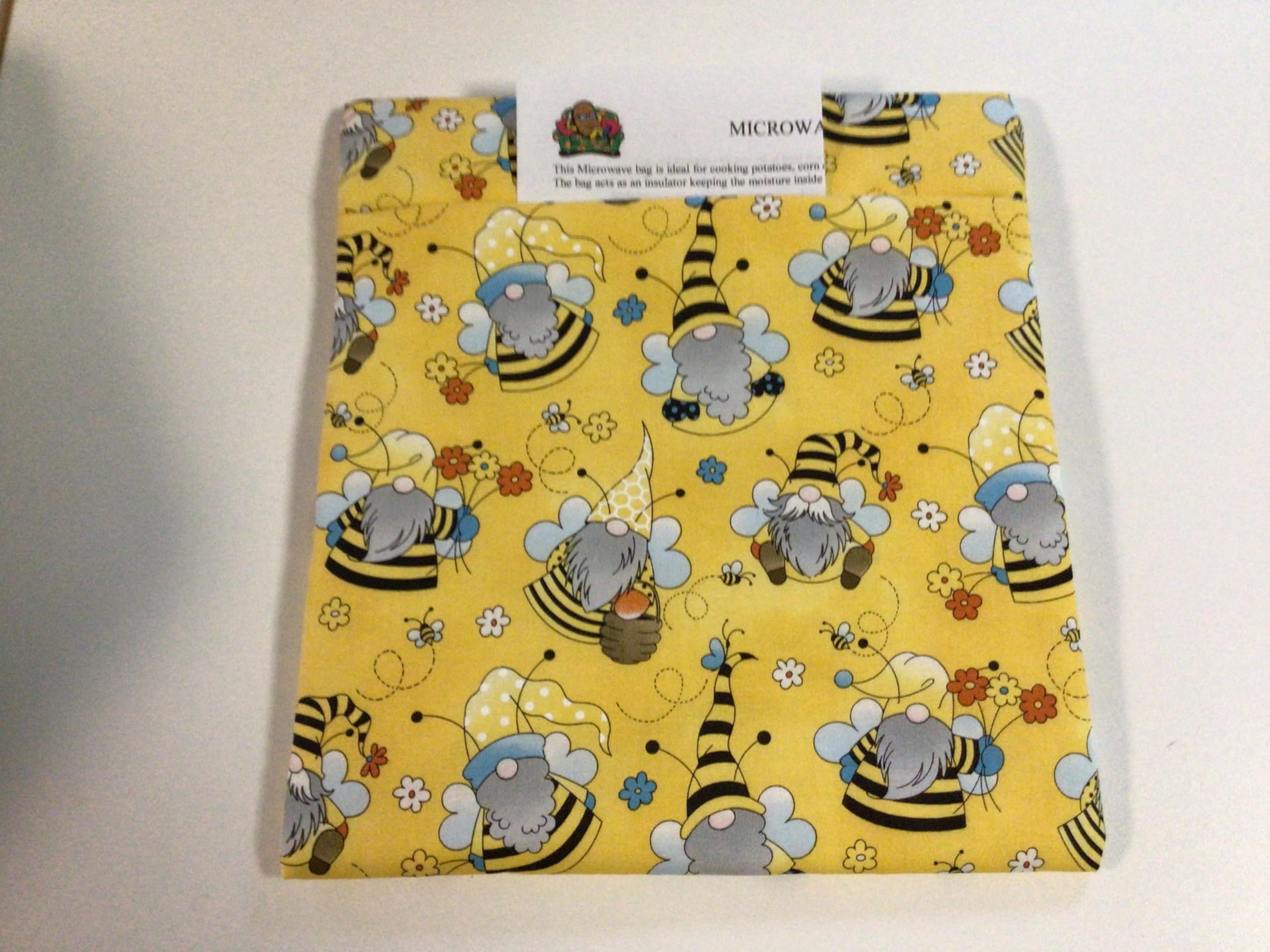 Microwave Potato Bag Yellow Honey Bee Gnomes Large All Cotton Baked Potato Bag Handmade Kitchen Utensil