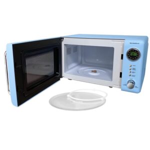 Retro 0.7 Cubic Foot Countertop Microwave Oven Auto Shut Off Clock Display