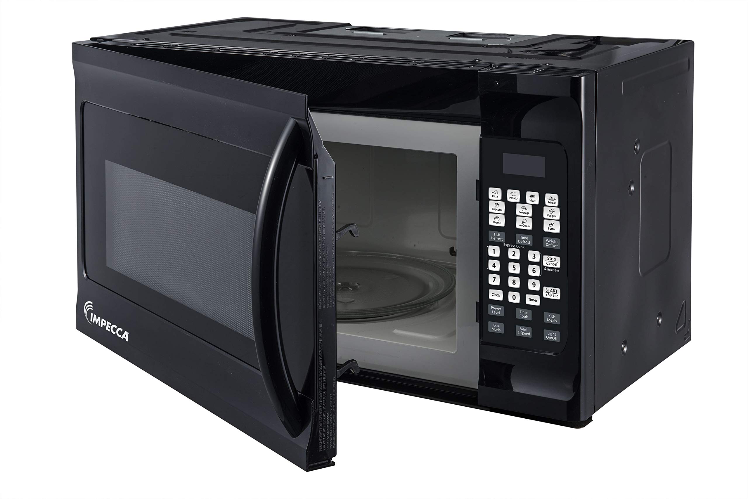 Impecca OM-1600K 1.6 cu. ft. Over-the-Range 30” Microwave Oven 1000 Watts, with Surface Light, 2 Speed Vent System, Touch-pad Controls, Digital Clock, Timer, LED Display and Child Lock, Black