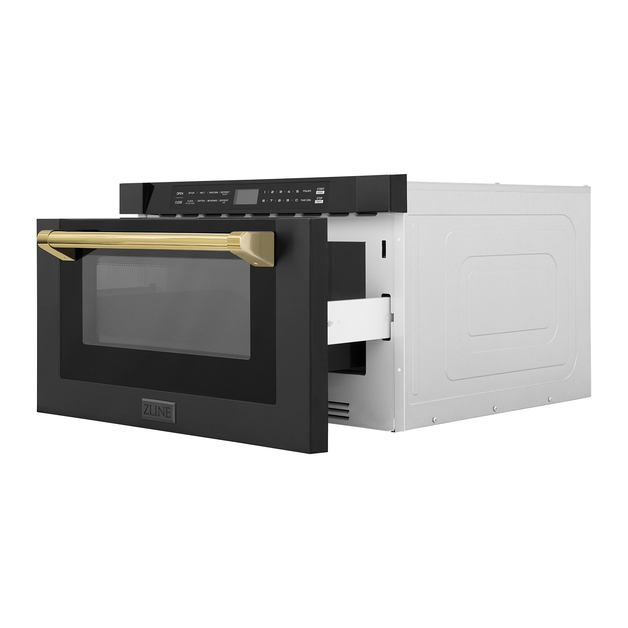 ZLINE Autograph Edition 30" 1.2 cu. ft. Built-in Microwave Drawer in Black Stainless Steel and Gold Accents