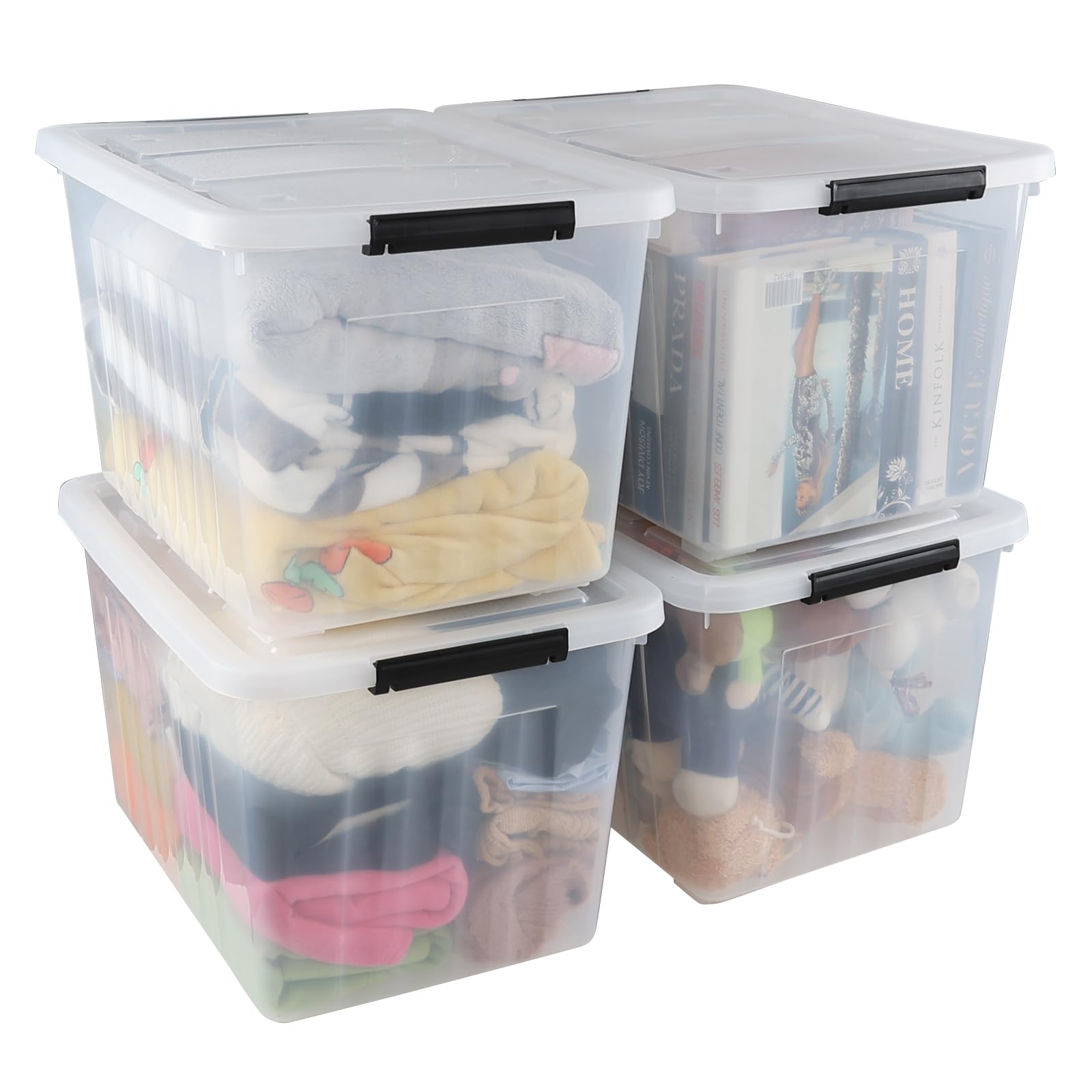 Wekioger 70 Quart Plastic Box Bins with Wheels, Latching Storage Containers, 4 Packs