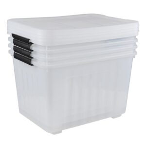 Wekioger 70 Quart Plastic Box Bins with Wheels, Latching Storage Containers, 4 Packs