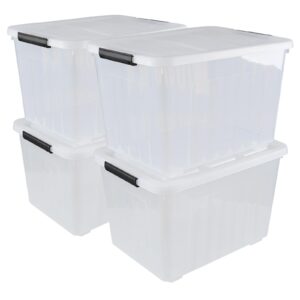 Wekioger 70 Quart Plastic Box Bins with Wheels, Latching Storage Containers, 4 Packs