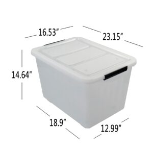 Wekioger 70 Quart Plastic Box Bins with Wheels, Latching Storage Containers, 4 Packs