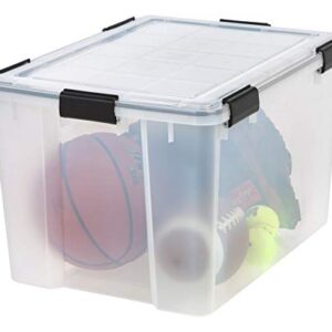 IRIS USA 74 Quart WEATHERPRO Plastic Storage Box with Durable Lid and Seal and Secure Latching Buckles, Weathertight, Clear with Black Buckles, 1 Pack