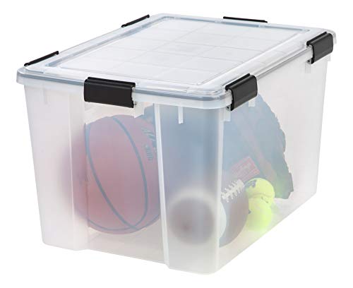 IRIS USA 74 Quart WEATHERPRO Plastic Storage Box with Durable Lid and Seal and Secure Latching Buckles, Weathertight, Clear with Black Buckles, 1 Pack