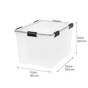 IRIS USA 74 Quart WEATHERPRO Plastic Storage Box with Durable Lid and Seal and Secure Latching Buckles, Weathertight, Clear with Black Buckles, 1 Pack