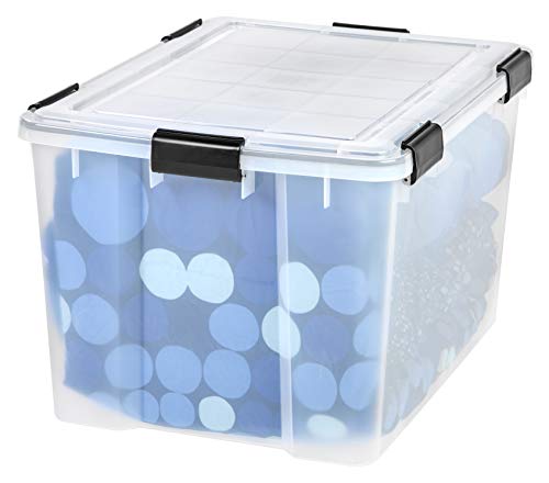 IRIS USA 74 Quart WEATHERPRO Plastic Storage Box with Durable Lid and Seal and Secure Latching Buckles, Weathertight, Clear with Black Buckles, 1 Pack