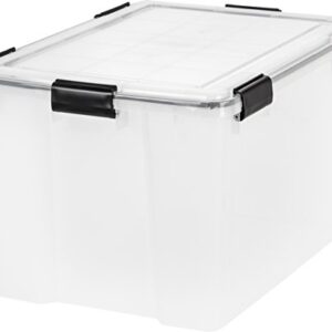 IRIS USA 74 Quart WEATHERPRO Plastic Storage Box with Durable Lid and Seal and Secure Latching Buckles, Weathertight, Clear with Black Buckles, 1 Pack