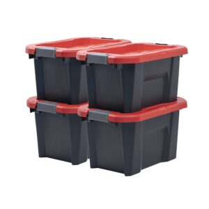 cx craftsman, 10-gallon highly durable storage bin & dual latching lid, (12.7”h x 15.7”w x 22.7”d), versatile stacking tote and weather-resistant design, american made [4 pack]