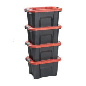 CX CRAFTSMAN, 10-Gallon Highly Durable Storage Bin & Dual Latching Lid, (12.7”H x 15.7”W x 22.7”D), Versatile Stacking Tote and Weather-Resistant Design, American Made [4 Pack]