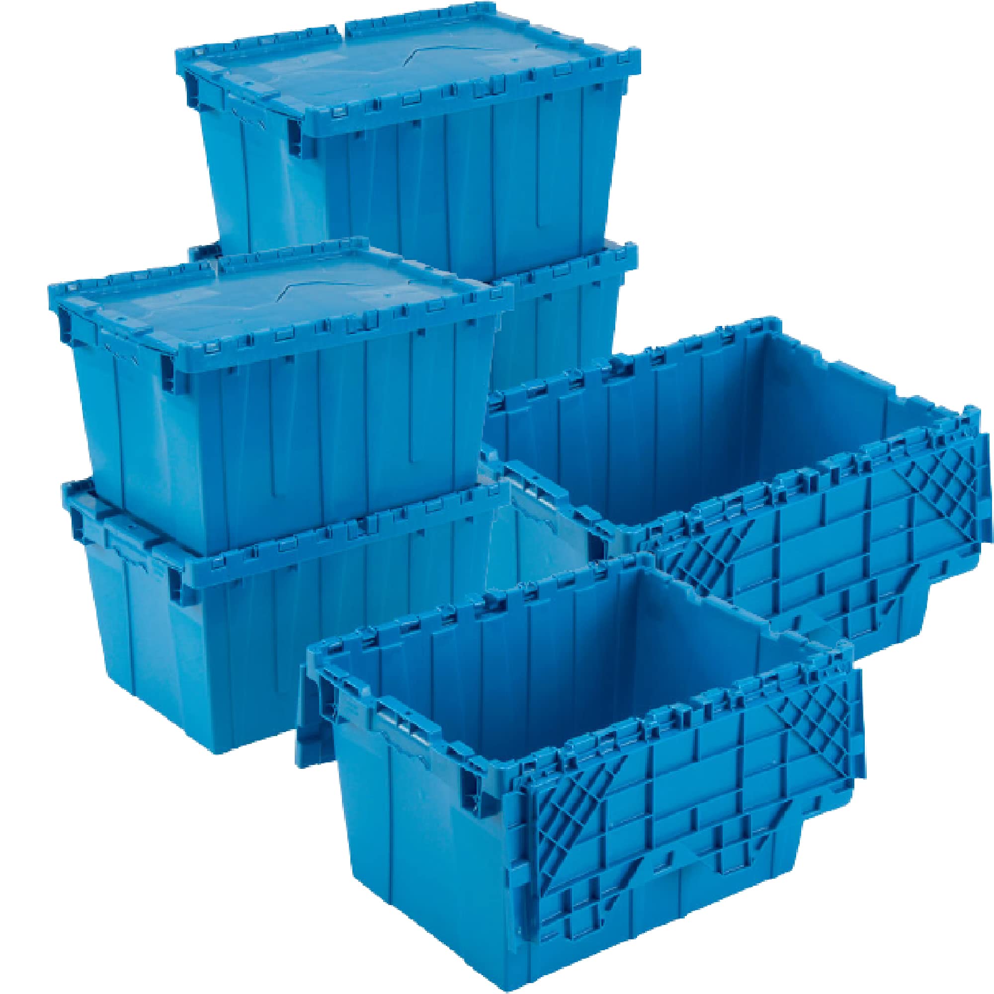 12 Gallon Heavy-Duty Flip Tote Storage Container (PACK OF 6) - Blue, Commercial Flip Top Tote, Industrial Plastic Storage Tote - 21 in. L x 15 in. W x 12in. H, Padlock & Metal Hinged Flip Cover