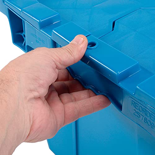 12 Gallon Heavy-Duty Flip Tote Storage Container (PACK OF 6) - Blue, Commercial Flip Top Tote, Industrial Plastic Storage Tote - 21 in. L x 15 in. W x 12in. H, Padlock & Metal Hinged Flip Cover