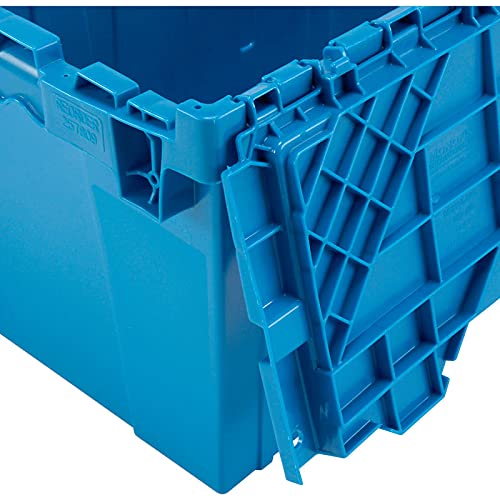 12 Gallon Heavy-Duty Flip Tote Storage Container (PACK OF 6) - Blue, Commercial Flip Top Tote, Industrial Plastic Storage Tote - 21 in. L x 15 in. W x 12in. H, Padlock & Metal Hinged Flip Cover