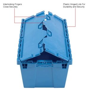 12 Gallon Heavy-Duty Flip Tote Storage Container (PACK OF 6) - Blue, Commercial Flip Top Tote, Industrial Plastic Storage Tote - 21 in. L x 15 in. W x 12in. H, Padlock & Metal Hinged Flip Cover