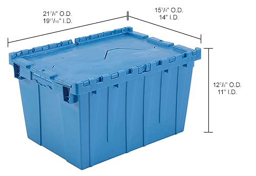 12 Gallon Heavy-Duty Flip Tote Storage Container (PACK OF 6) - Blue, Commercial Flip Top Tote, Industrial Plastic Storage Tote - 21 in. L x 15 in. W x 12in. H, Padlock & Metal Hinged Flip Cover