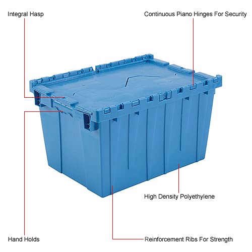 12 Gallon Heavy-Duty Flip Tote Storage Container (PACK OF 6) - Blue, Commercial Flip Top Tote, Industrial Plastic Storage Tote - 21 in. L x 15 in. W x 12in. H, Padlock & Metal Hinged Flip Cover