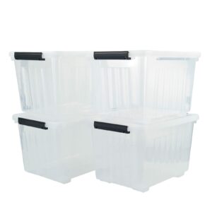 EudokkyNA 4-pack 50 Quarts Storage Boxes with Wheels, Large Clear Plastic Bin Totes with Lid