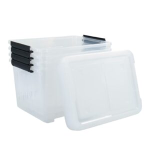 EudokkyNA 4-pack 50 Quarts Storage Boxes with Wheels, Large Clear Plastic Bin Totes with Lid