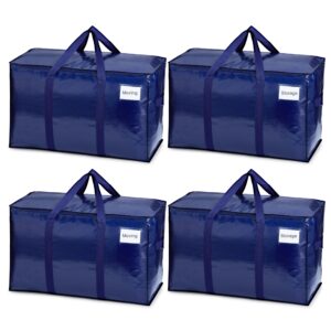 VENO 4 Pack Moving Bags, Moving Supplies, Moving Boxes, College Packing Storage Boxes with Lids Alternative, Heavy Duty Totes, Extra Large, Sturdy Handles, Zipper, for Packaging (Blue, 4 Pack)