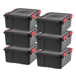 IRIS USA 31 Qt Storage Box with Gasket Seal Lid, 6 Pack - BPA-Free, Made in USA - Heavy Duty Moving Containers with Tight Latch, Weather Proof Tote Bin, WEATHERPRO - Black/Red